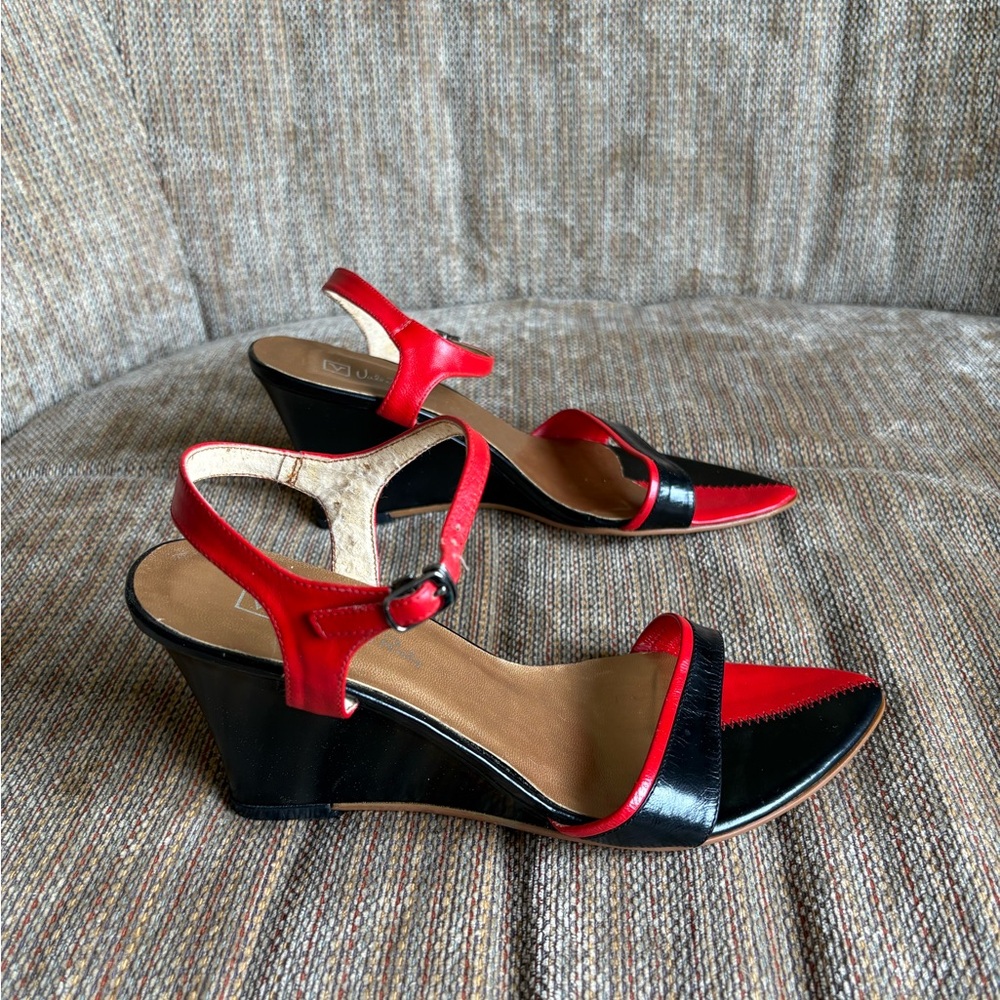 Vintage 90s Valentino Rudy Italian Strap Leather Wedge Heels